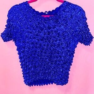 Blue Bubble 1990s Crop Top Popcorn/Scrunch/Spiky Y2K Stretch Vintage Retro F.C.